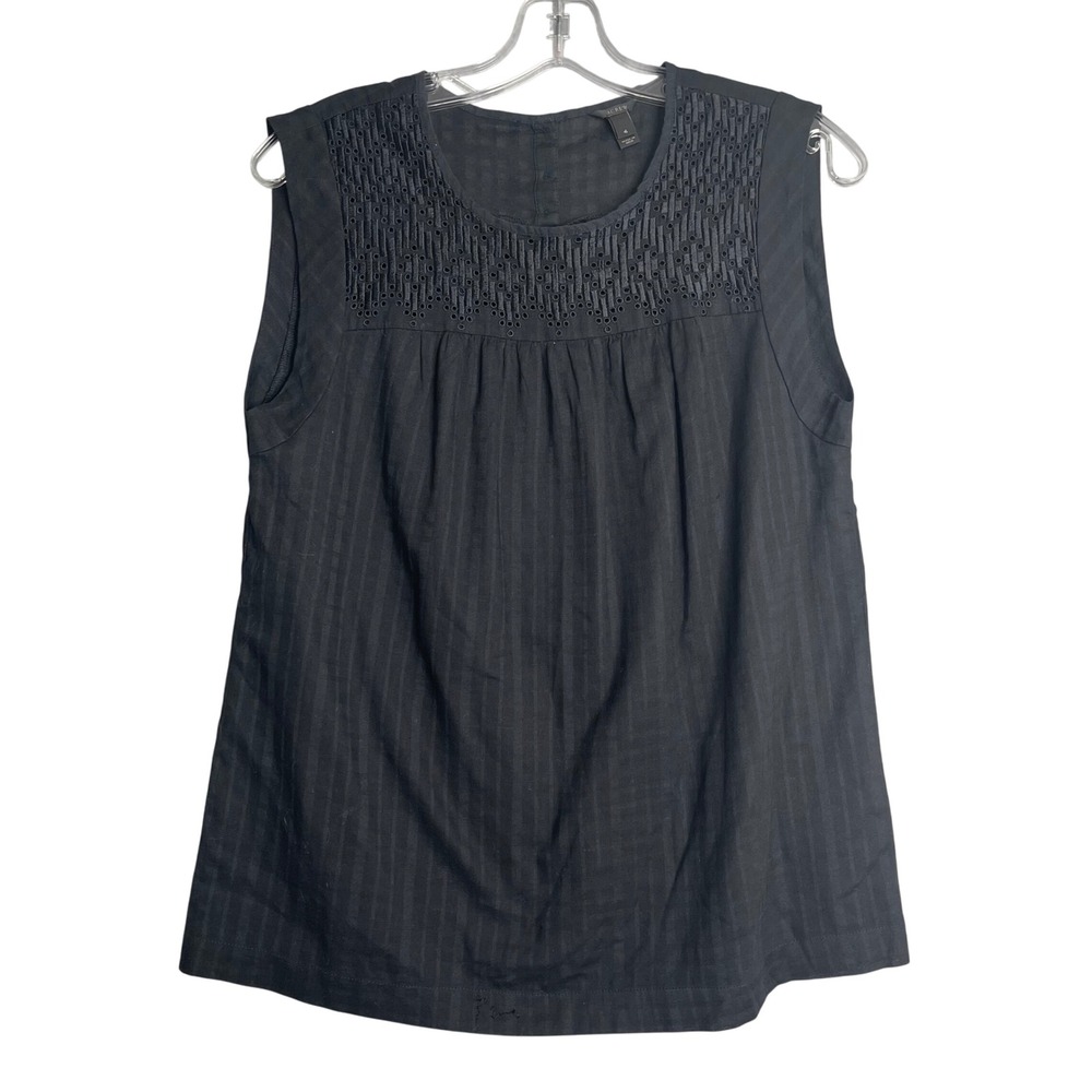 J. Crew Cotton Sleeveless Top Womens 4 Black Embroidered Classic Preppy